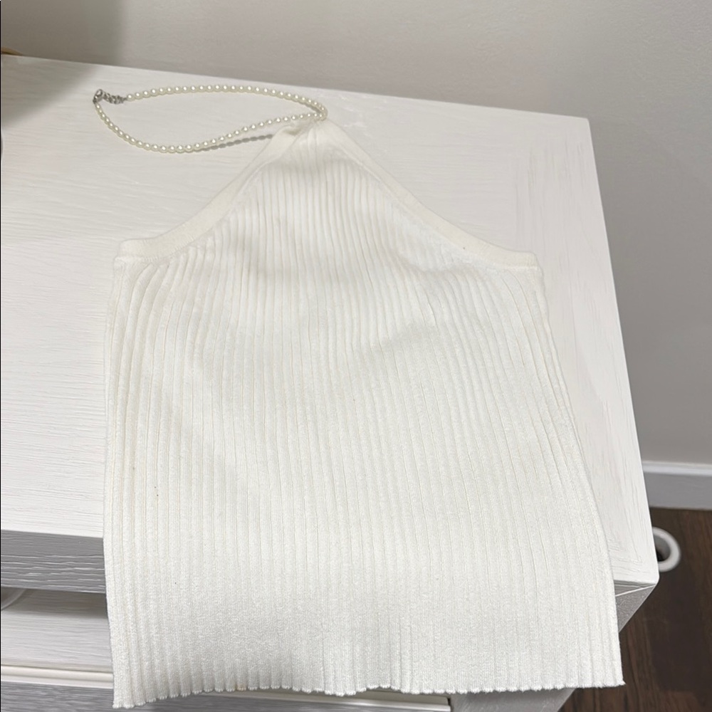 Elegant White Ribbed Halter Top